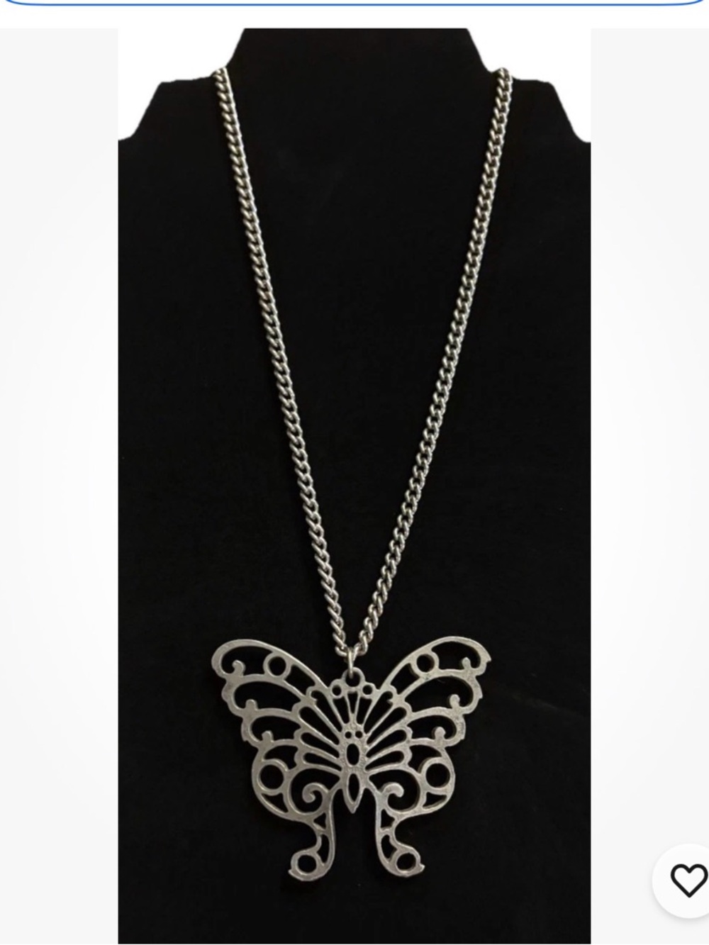 Vintage Reed And Barton Pewter Butterfly Necklace  22 " Long  BUTTERFLY 2.5"